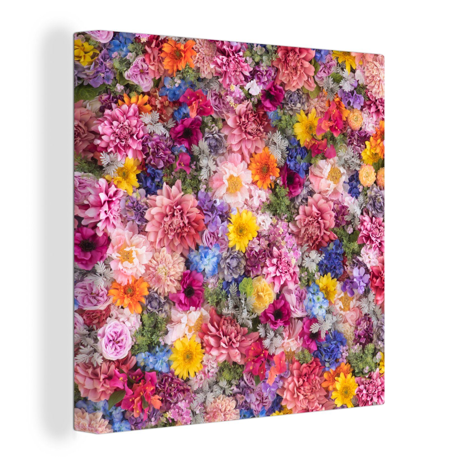 OneMillionCanvasses® Leinwandbild Blumen - Farben - Collage, (1 St), Leinwand Bilder für Wohnzimmer Schlafzimmer