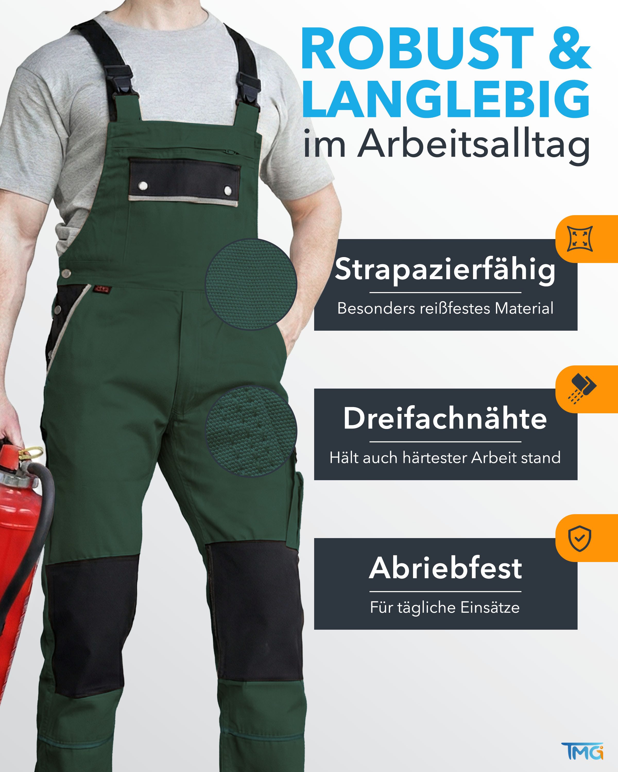 TMG International Arbeitslatzhose Latzhose Arbeitshose Cargohose Overall Blaumann