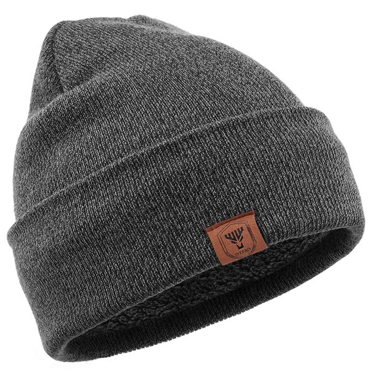 Haiaveng Strickmütze Damen Herren Winter Warm Beanie Müte Strickmütze Slouchy Wintermütze Cuffed Skull Cap mit Fleece Gefüttert grau