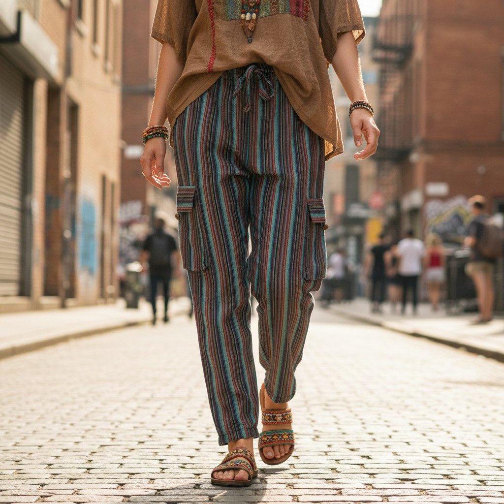 Guru-Shop Relaxhose Gestreifte Yogahose, Unisex Baumwoll-Goa-Hose -.. alternative Bekleidung, Retro, Ethno Style