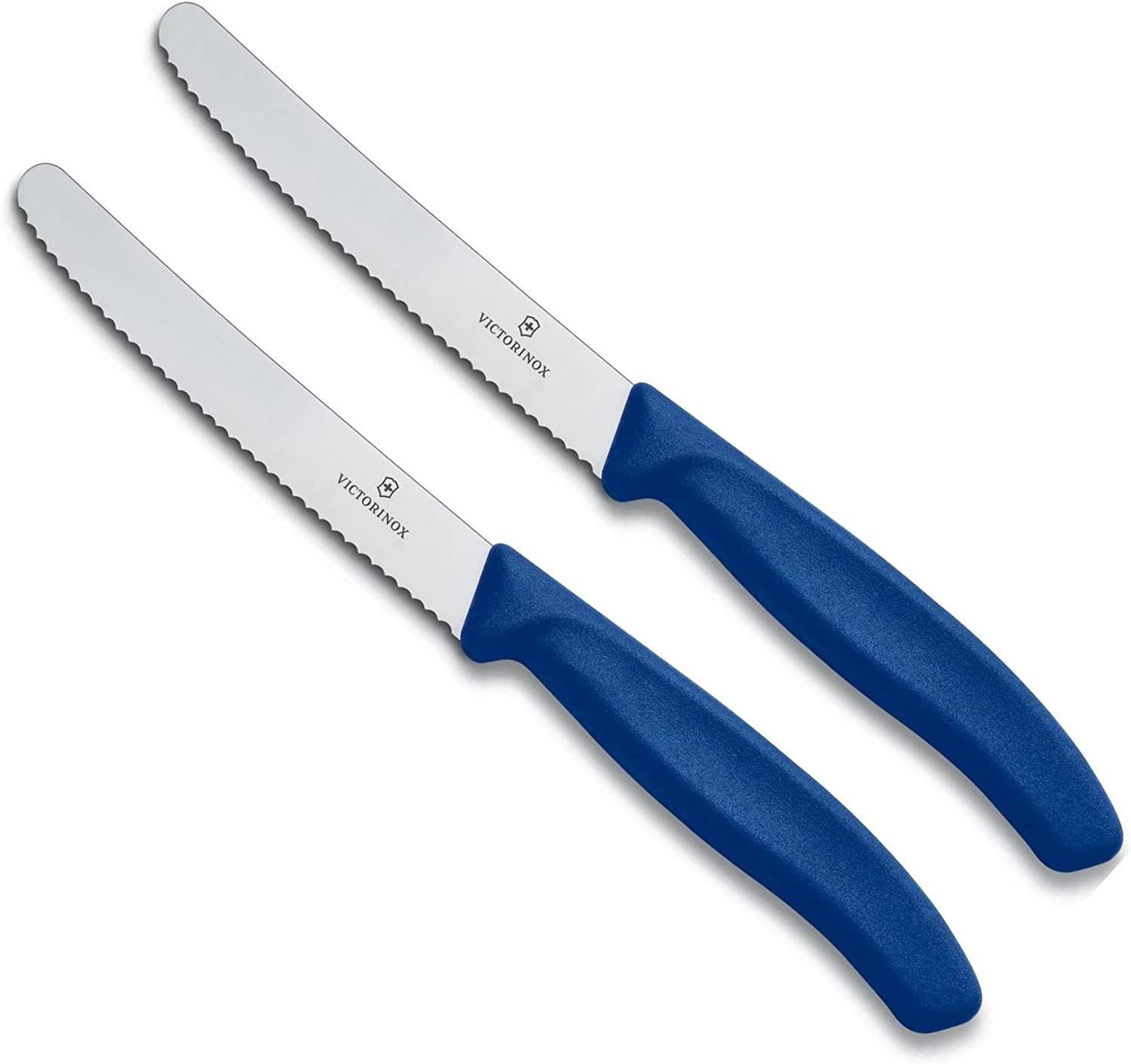 Victorinox Tafelmesser Tafelmesser Set 2-teilig mit Wellenschliff und ergonomischen Griffen (2 Stück), spülmaschinengeeignet, blau