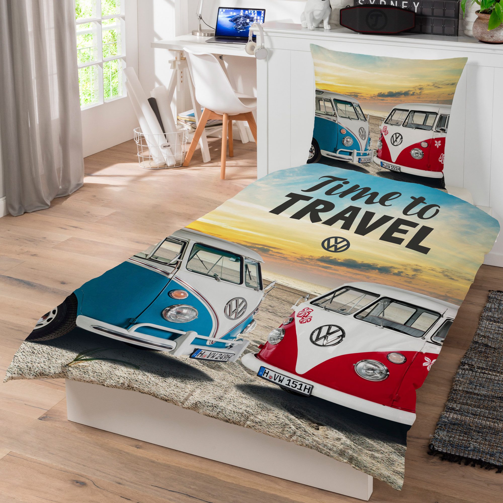 BERONAGE Wendebettwäsche VW Volkswagen Bulli Time To Travel Bettwäsche Lino günstig online kaufen