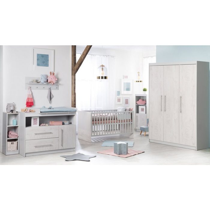 roba® Babyzimmer-Komplettset Maren 2 (Set 3-St. Kinderbett Schrank Wickelkommode) mit Kinderbett Schrank und Wickelkommode breit