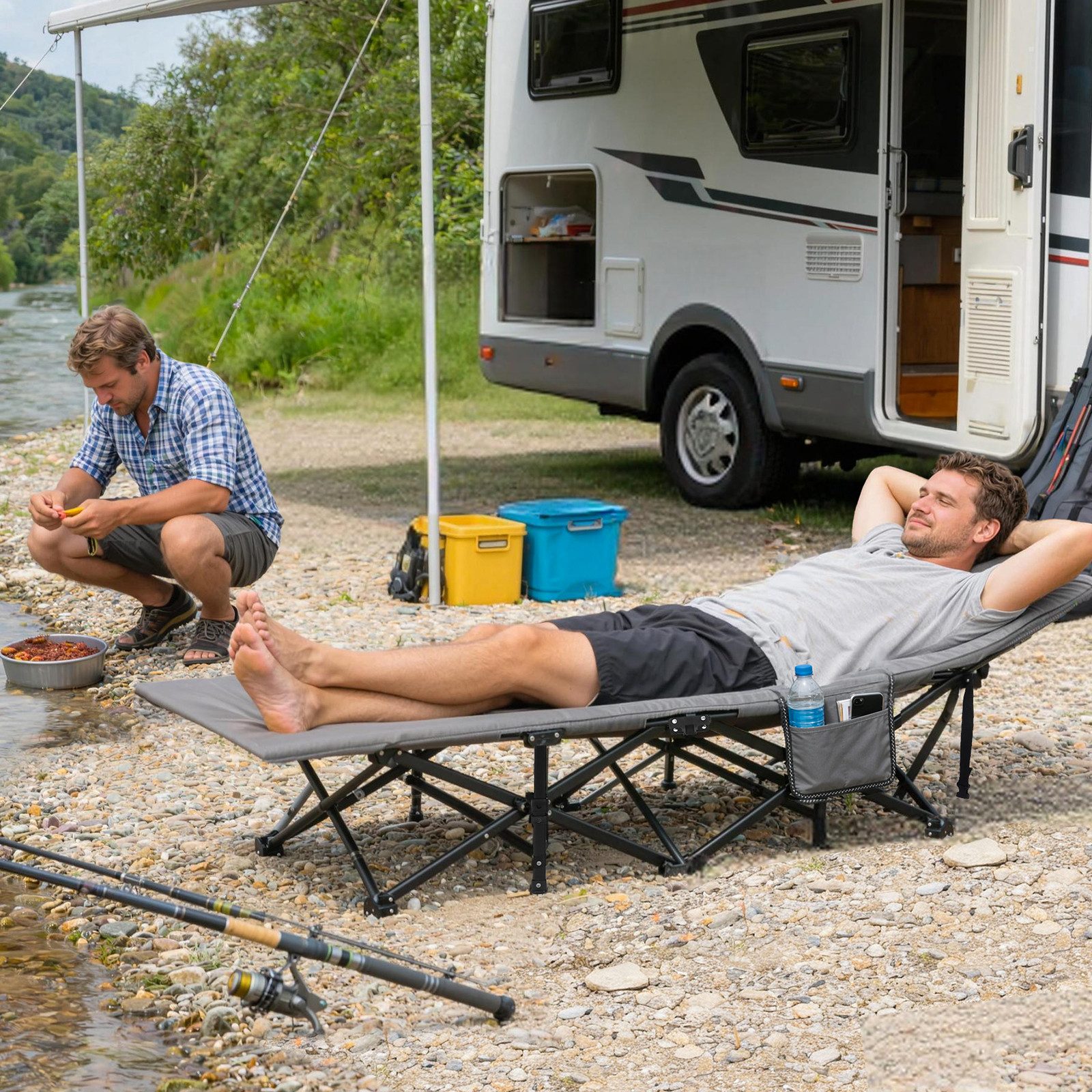 Sekey Feldbett Campingbett Klappbar Campingliege mit Matratze Klappbett bis 200 kg Gästebett faltbar für Indoor, Outdoor, Strand, Garten und Reise