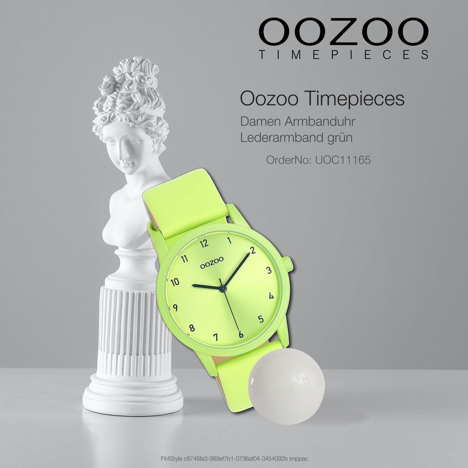 OOZOO Quarzuhr Oozoo Damen Armbanduhr Timepieces Analog, (Analoguhr), Damenuhr rund, mittel (ca. 38mm), Lederarmband grün, Fashion