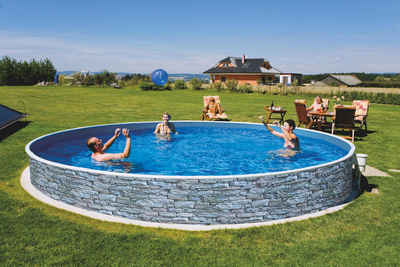 Poolomio Pool Azuro Deluxe Stahlwandpool mit Steinoptik Ø 400 x 120 cm (Set)