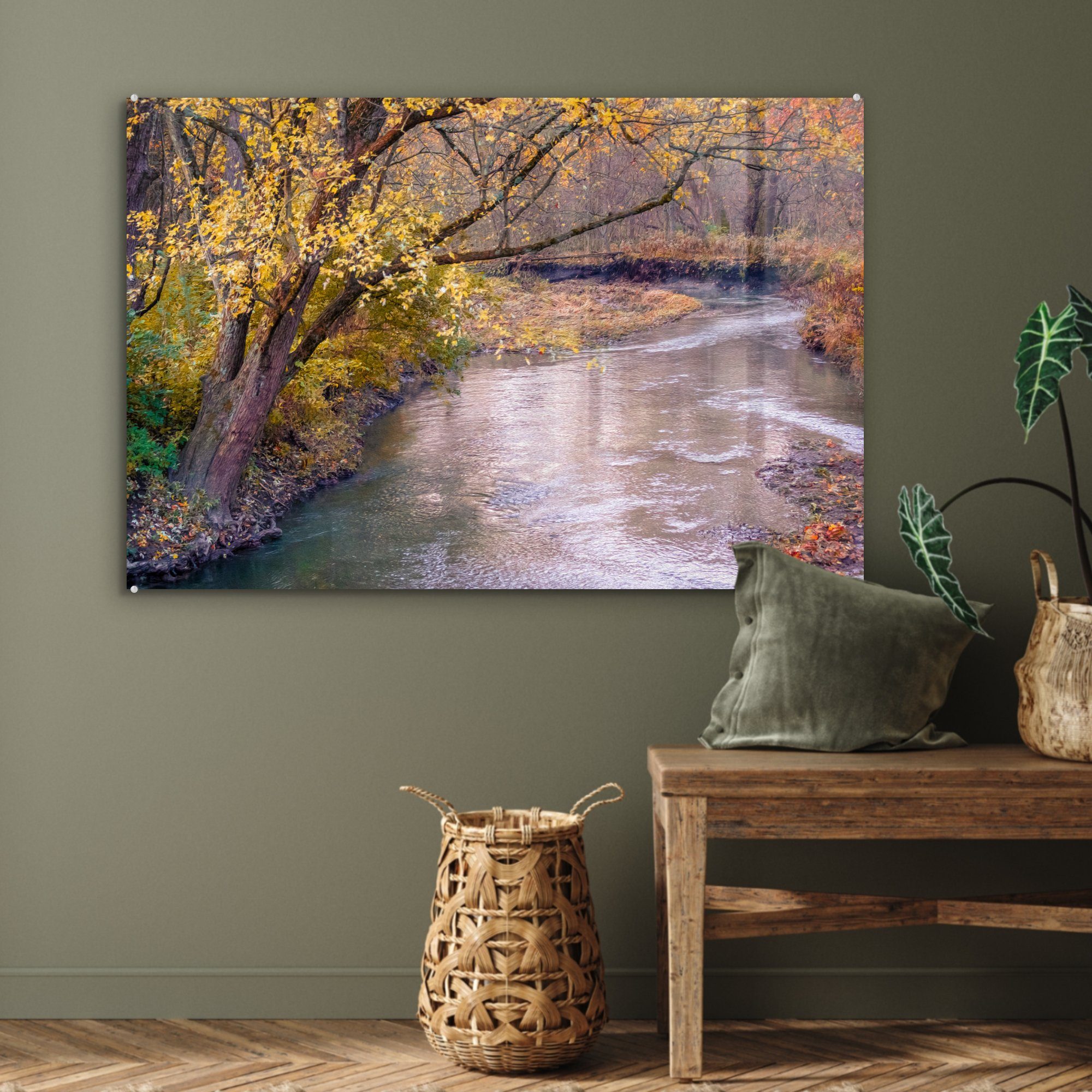 durch & Wohnzimmer Acrylglasbilder herbstlichen Illinois, MuchoWow Wald (1 Fluss Schlafzimmer St), in Acrylglasbild