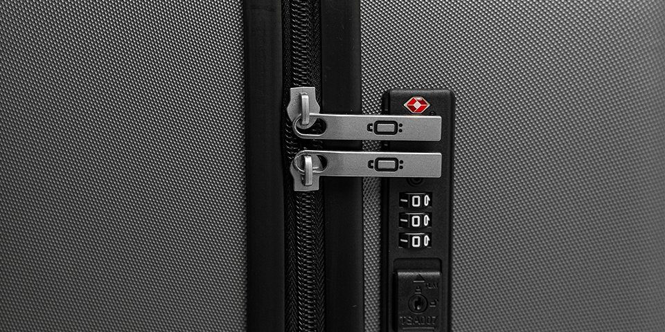 (3-teilig) Hartschale Rowex 4 & mit Schwarz-Grau Kofferset Kofferset TSA-Zahlenschloss, Rollen