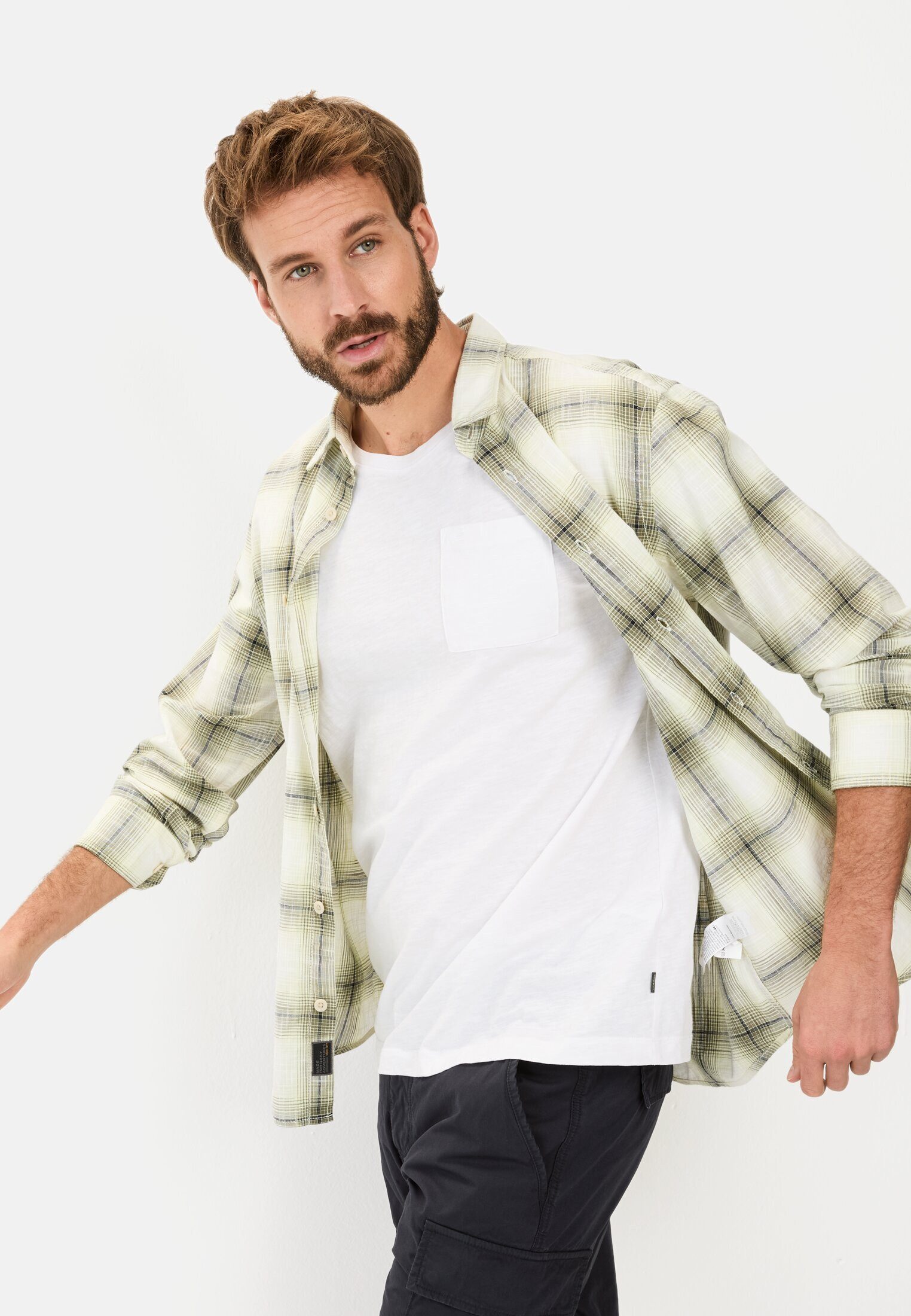 camel active Karohemd aus Baumwolle Langarm Kentkragen