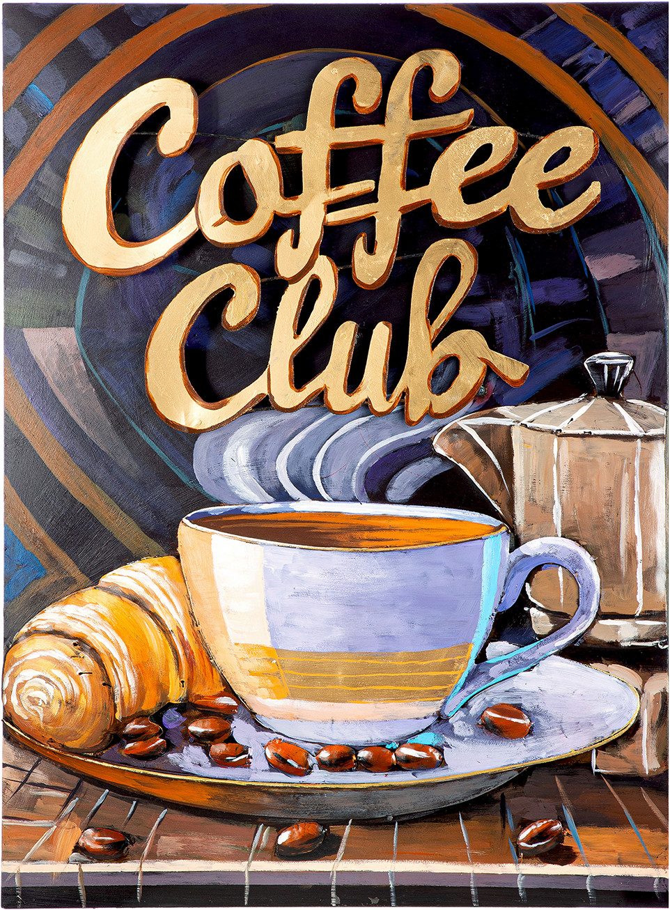 GILDE Metallbild Bild rechteckig Coffeeclub blau, Bar & Lounges (1 St), Kaffeemotiv Coffee Bar Schriftzugbild Café-Deko Barista-Style