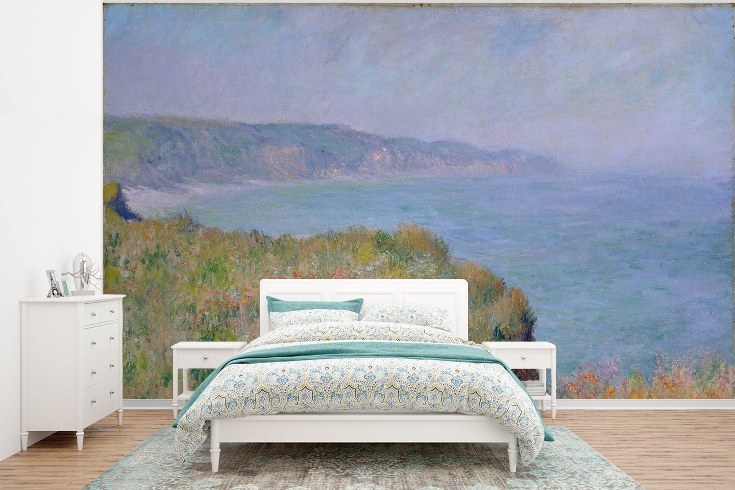 MuchoWow Fototapete Klippe bei Pourville - Gemälde von Claude Monet, Matt, bedruckt, (6 St), Wallpaper für Wohnzimmer, Schlafzimmer, Kinderzimmer, Vinyl Tapete