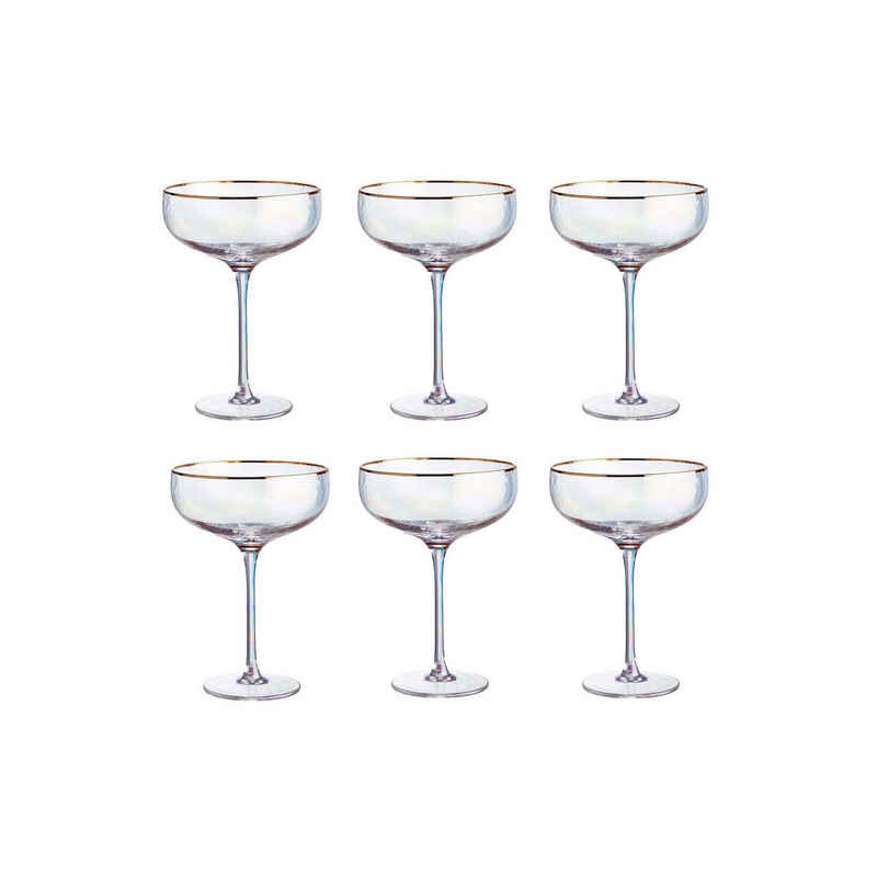 BUTLERS Sektglas SMERALDA 6x Champagnerschalen mit Goldrand 400ml, Glas, mundgeblasen