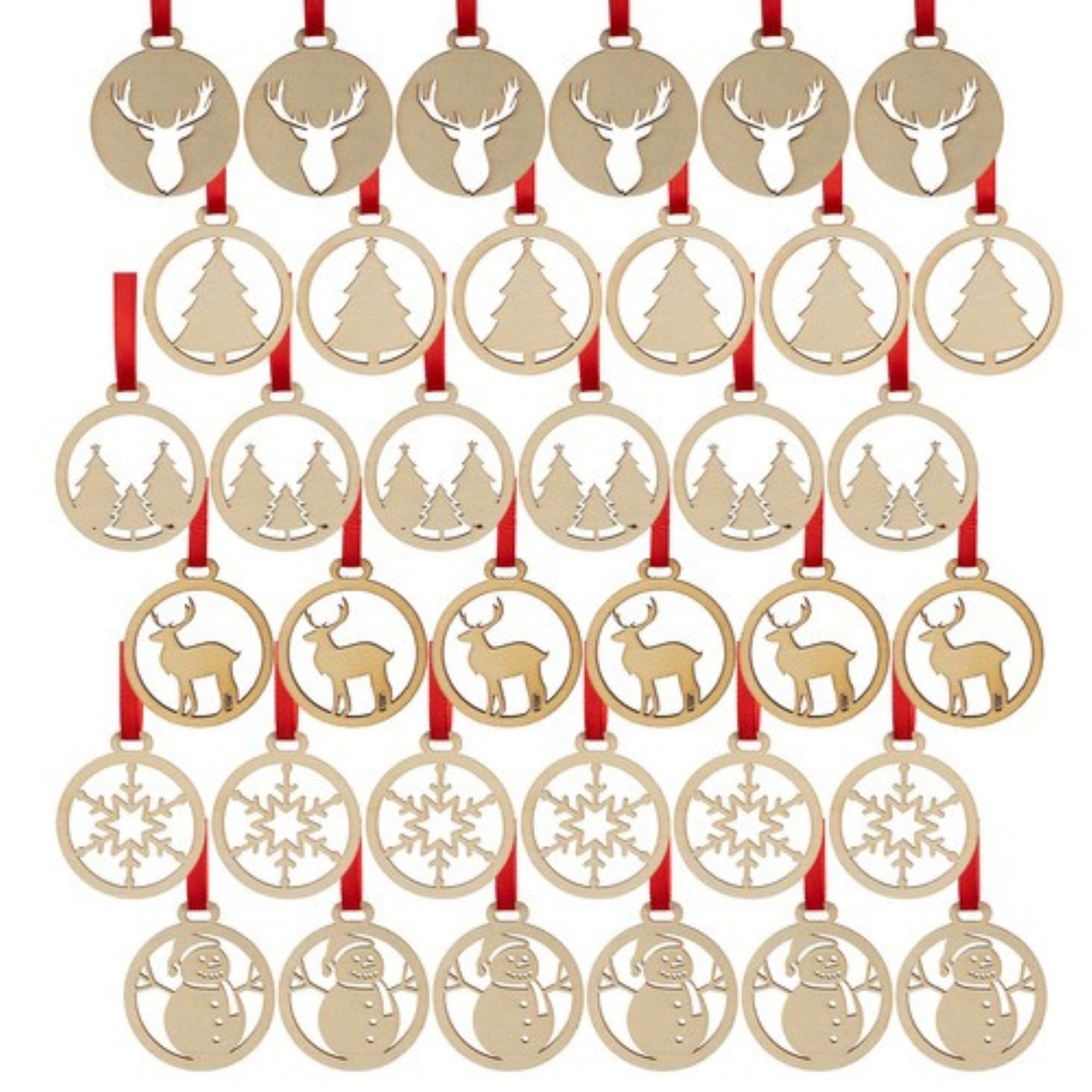 Ruhhy Weihnachtsbaumkugel 36er-Set Holzkugeln – unzerbrechlicher Weihnachtsschmuck 5,5 cm (36 St), Bruchsichere Holzkugeln mit 6 einzigartigen Designs