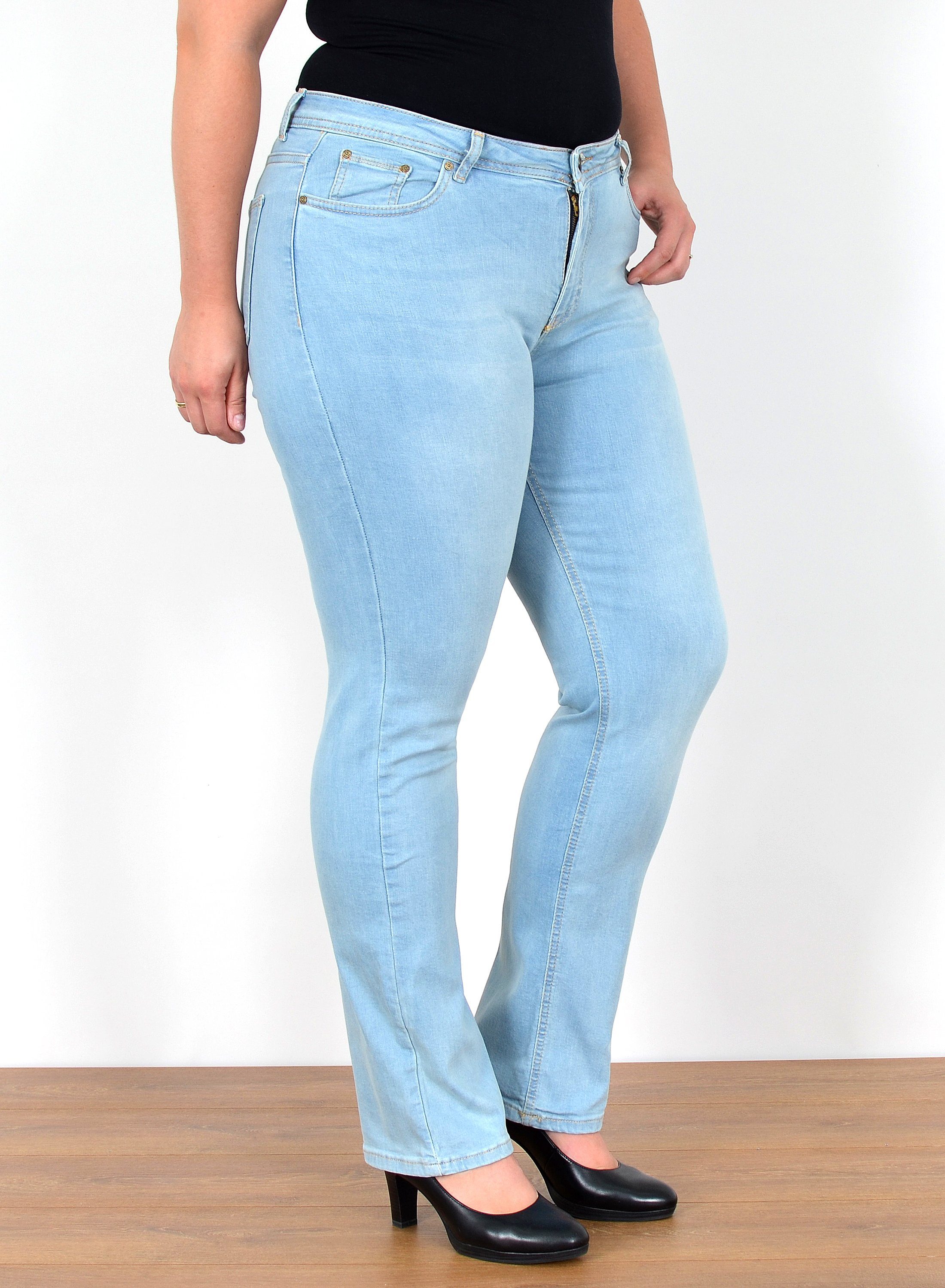 ESRA Straight-Jeans Straight Fit Jeans Damen High Waist Hose FG2 Straight Leg Damen Jeans Hose Stretch bis Übergröße Plus Size