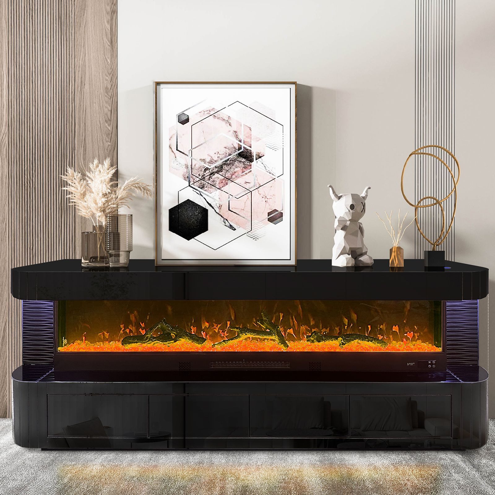 alesvelt TV-Schrank Luxus Sideboard FLAMORA Kamin Funktion LED 180cm (180X4 günstig online kaufen