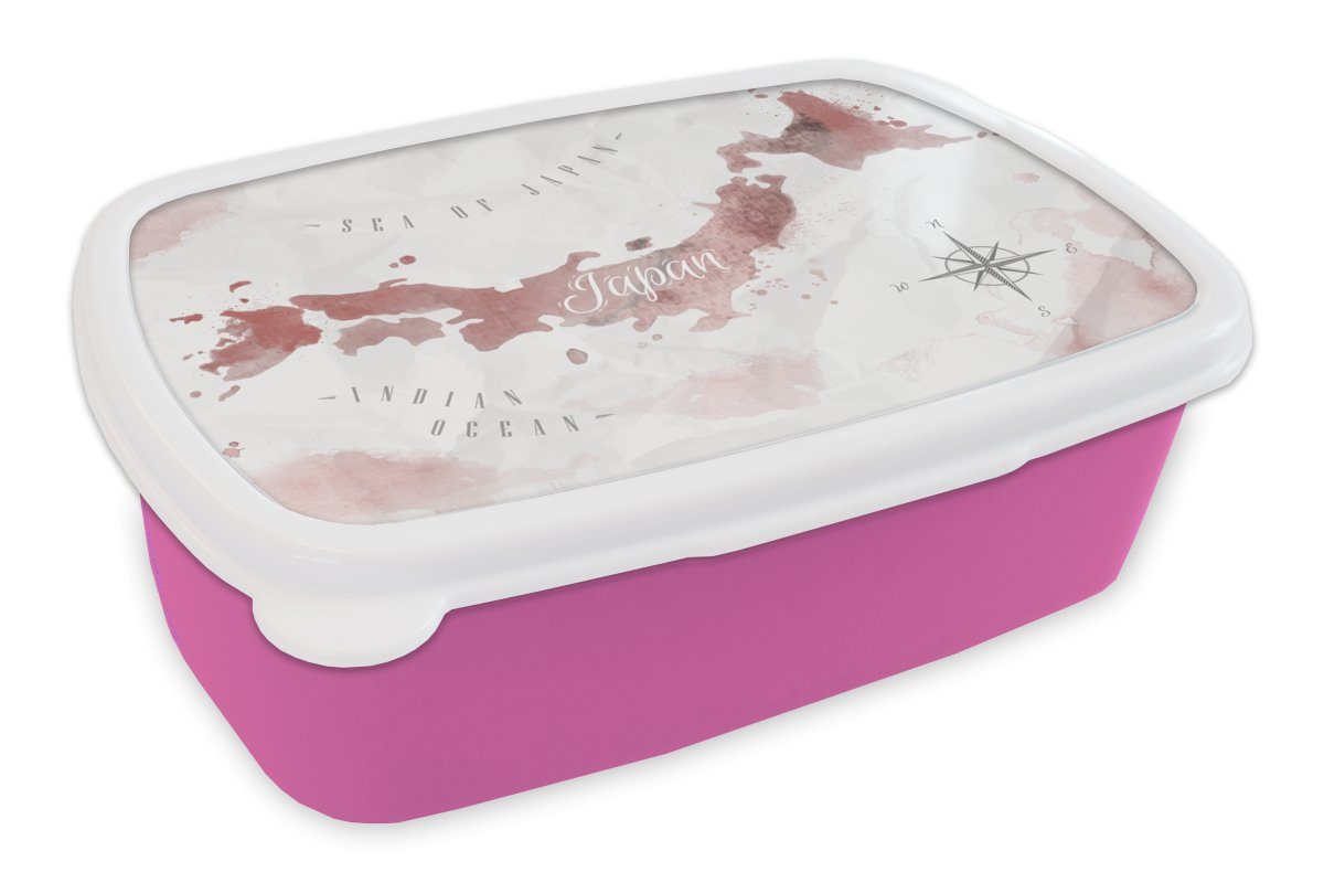 Kunststoff für Erwachsene, MuchoWow Rot, Aquarell Mädchen, Lunchbox rosa - Snackbox, Brotbox Kunststoff, Kinder, Brotdose (2-tlg), Japan - - Karte