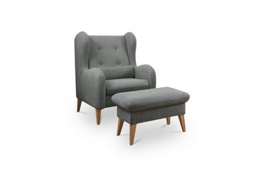 99rooms Polstergarnitur Canberra, (Couchgarnitur, Set (4-tlg), bestehend aus 1 × 2-Sitzer Sofa, 2 x Sessel, 1 x Hocker, Massivholz