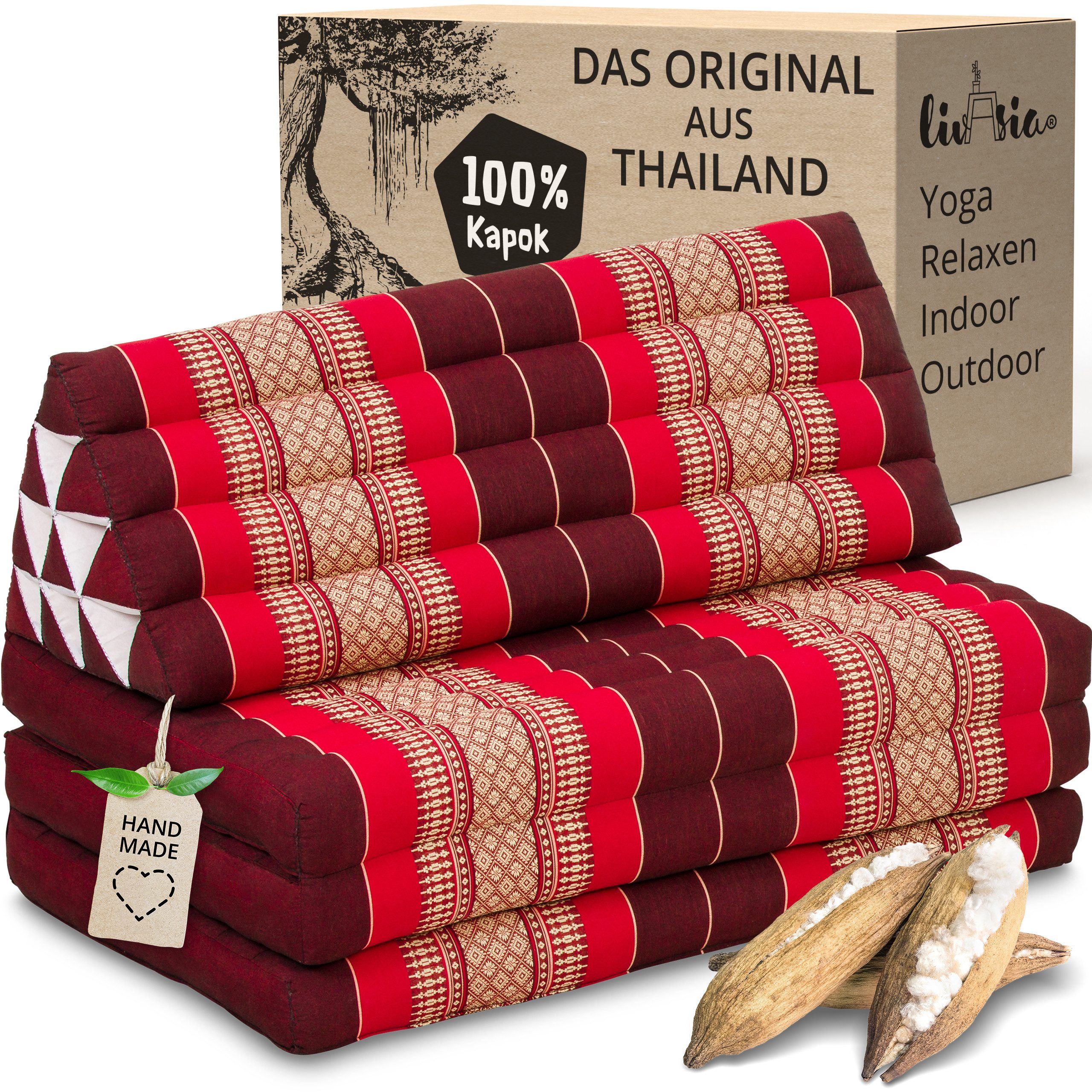 livasia Sitzsack Thaikissen XXL breit - 190x80x8cm, Kapok, vegan, handgefertigt