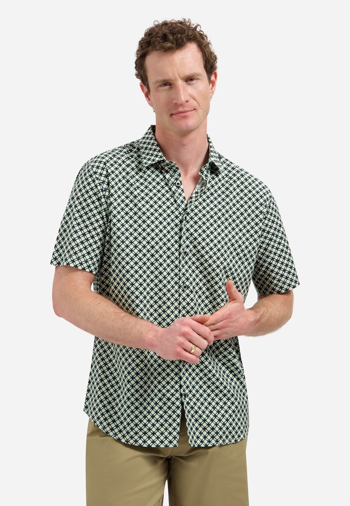 NO EXCESS Kurzarmhemd Shirt Short Sleeve Stretch Allover - Kurzarmhemd Herren