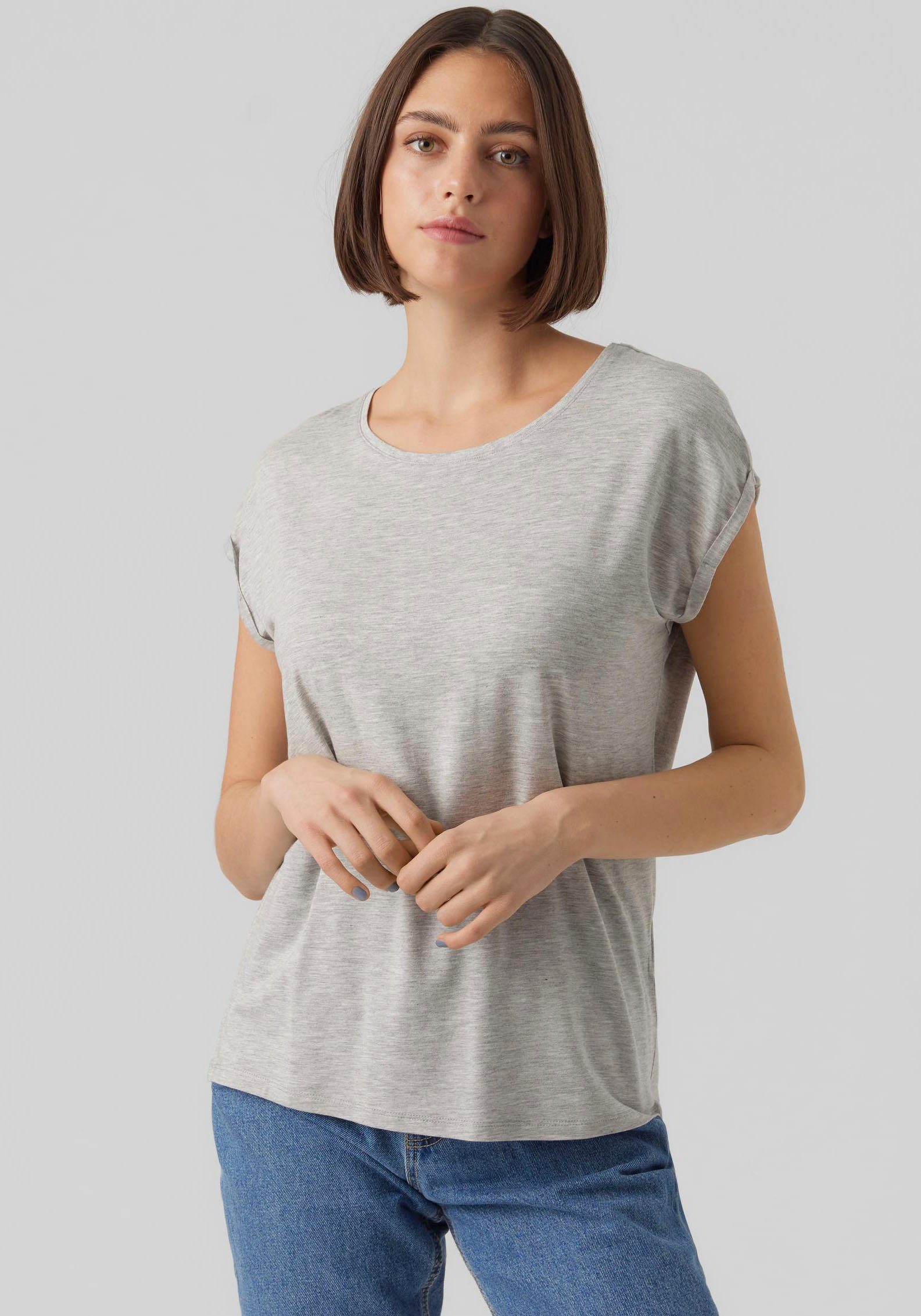 Vero Moda Rundhalsshirt VMAVA PLAIN Grey Light Melange NOOS SS TOP GAJRS