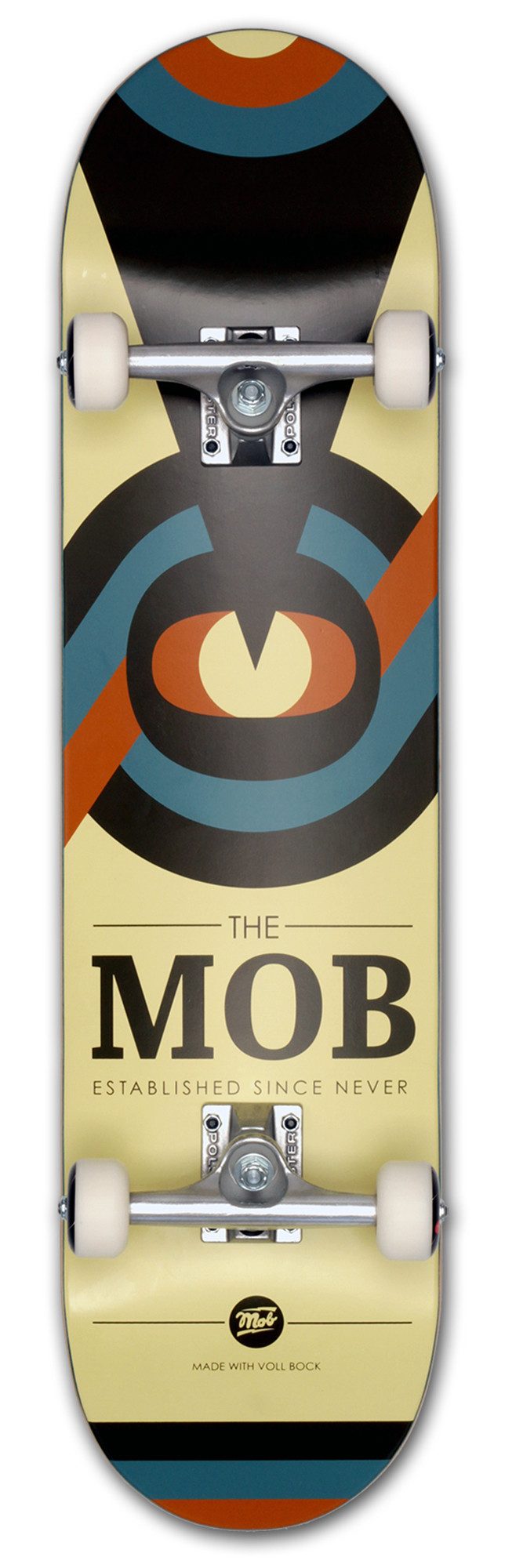 Mob Скейтборды Skateboard Eyechart 8.0 Complete - Komplettboard 31.875 x 8 Zoll (fertig montiert -, 1-St., Auge - Gelb, Schwarz, Blau und Braun), Holzboard aus Ahornholz - Skateboard für Jugendliche, Erwachsene