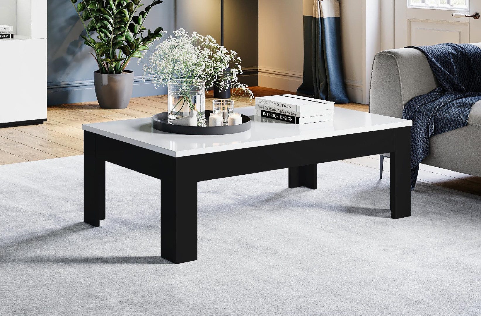 Interdesign24 Couchtisch Venere (130 x 70 cm, in Schwarz/Weiß Hochglanz), Made in Italy