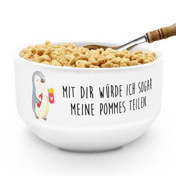 Mr. & Mrs. Panda Müslischale Pinguin Pommes - Weiß - Geschenk, Ehefrau, für Männer, Salatschüssel, Keramik, (1-tlg), Liebevolles Design