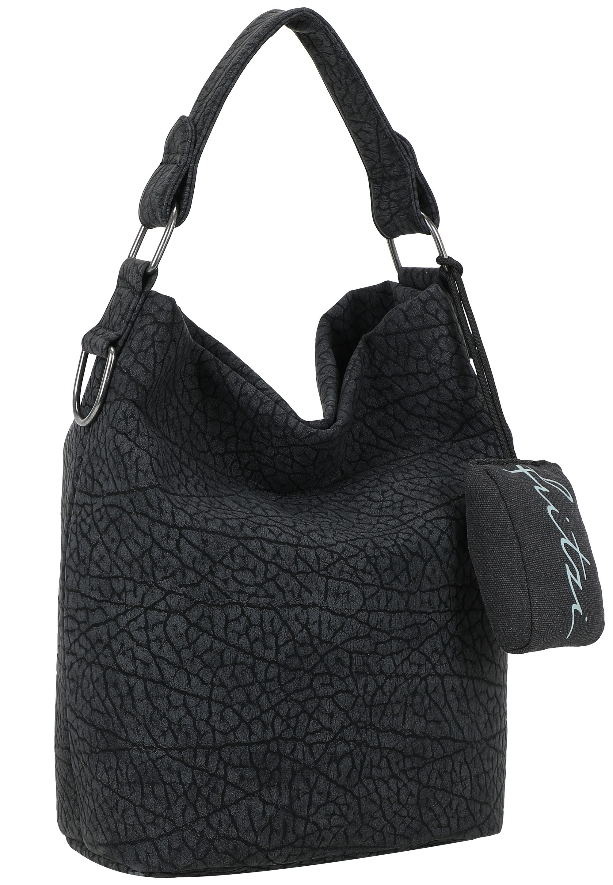 Fritzi aus Preußen Schultertasche Ella Hobo, mit tollem Anhänger und kerniger Materialstruktur