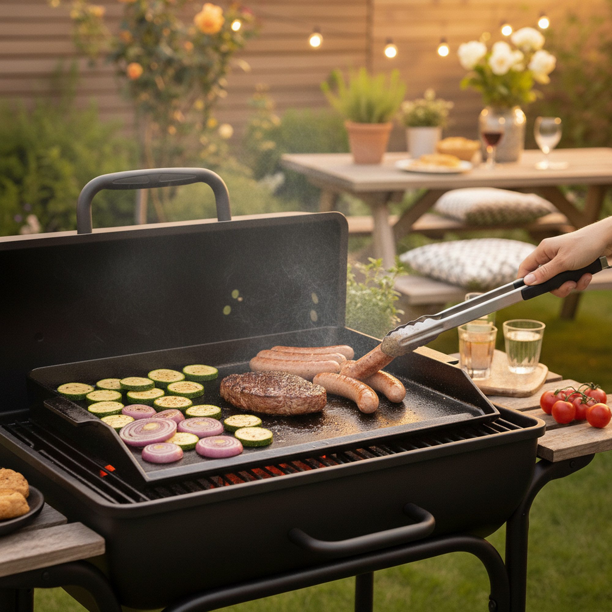 BBQ-Toro Grillplatte Gusseisen, 59 x 41 cm, BBQ Plancha emailliert, Grillpfanne