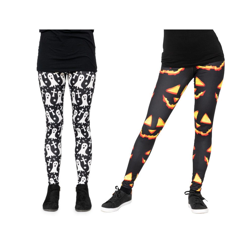 cosey Леггинсы Леггинсы Set Halloween M-L Geist & Kürbis (Leggings-Set, 2er-Set) Halloween-Leggings im Set - Geist + Kürbis