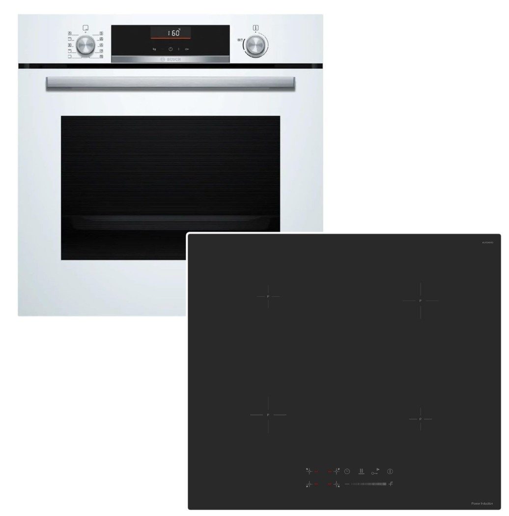 BOSCH Backofen-Set Einbaubackofen Air Fry weiss+ keenberk Induktionskochfeld Booster Matt, mit Nein, EcoClean Direct