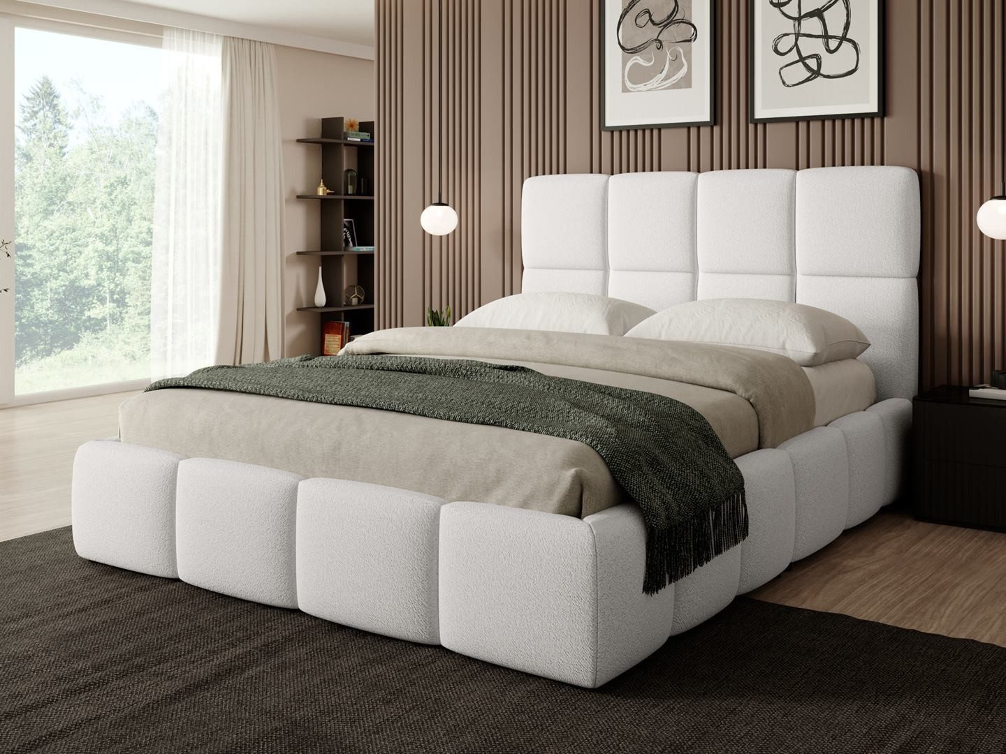 Beautysofa Polsterbett NOSTRO mit Bettkasten (großer Streubehälter, Metallrahmen), RAVEN-Stoff im BOUCLE-Stil