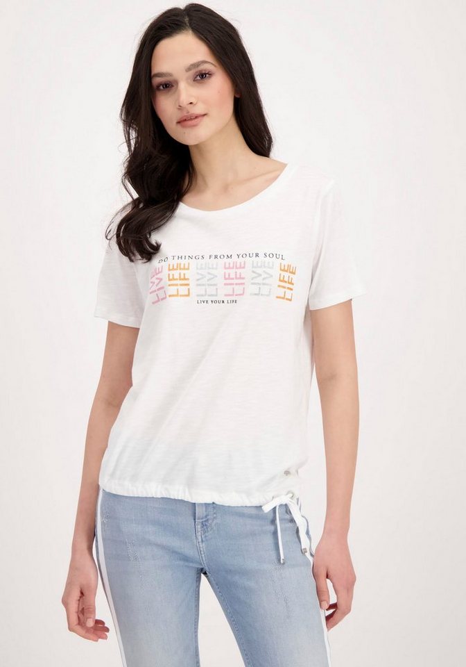 Monari Rundhalsshirt mit Glitzerschrift, Trendiges Shirt mit Frontprint und  Glitzerschrift von Monari