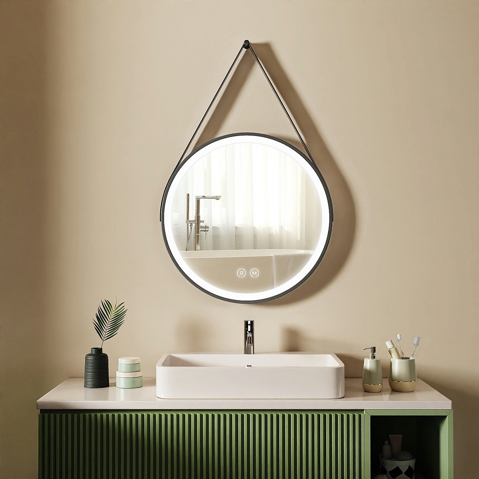 S'AFIELINA Badspiegel Runder Badspiegel mit Beleuchtung LED Badspiegel Wandspiegel, Touch-Schalter,3000/4000/6500K Lichtfarbe,Energiesparend,IP44