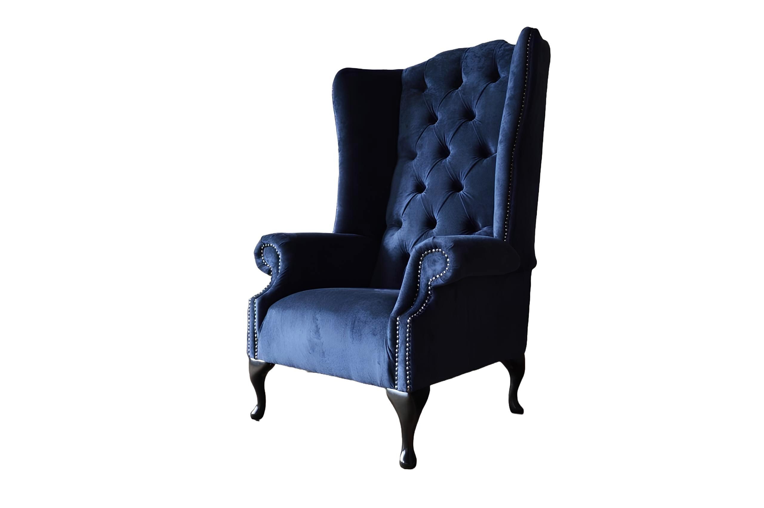 Xlmoebel Ohrensessel Blauer Ohrensessel im Chesterfield-Stil mit hochwertiger Polsterung (Sessel), Hergestellt in Europa