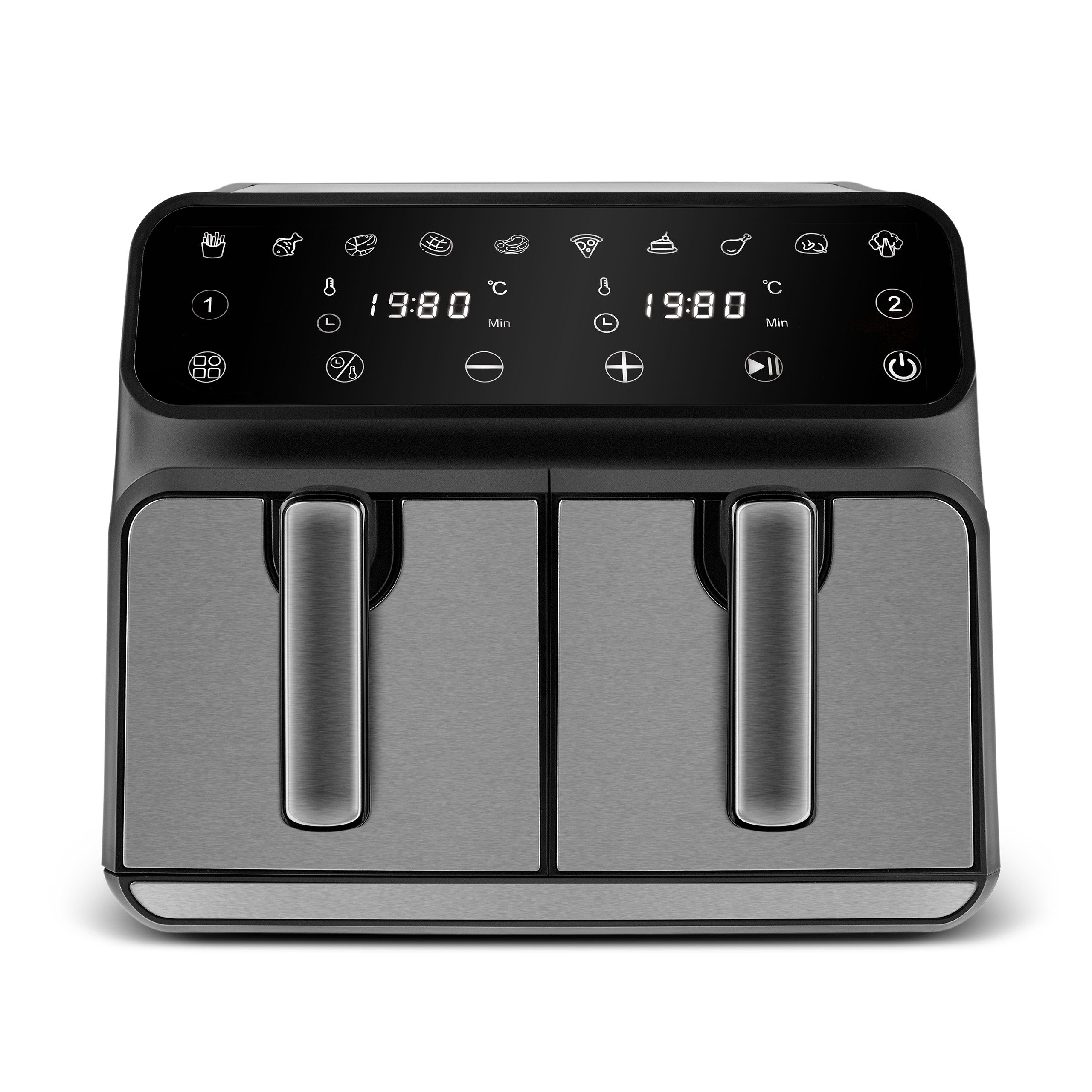 Karaca Heißluftfritteuse Karaca Multifry XXXL 4+4 Liter digitaler Airfryer Fritteusen mit zwei Kammern