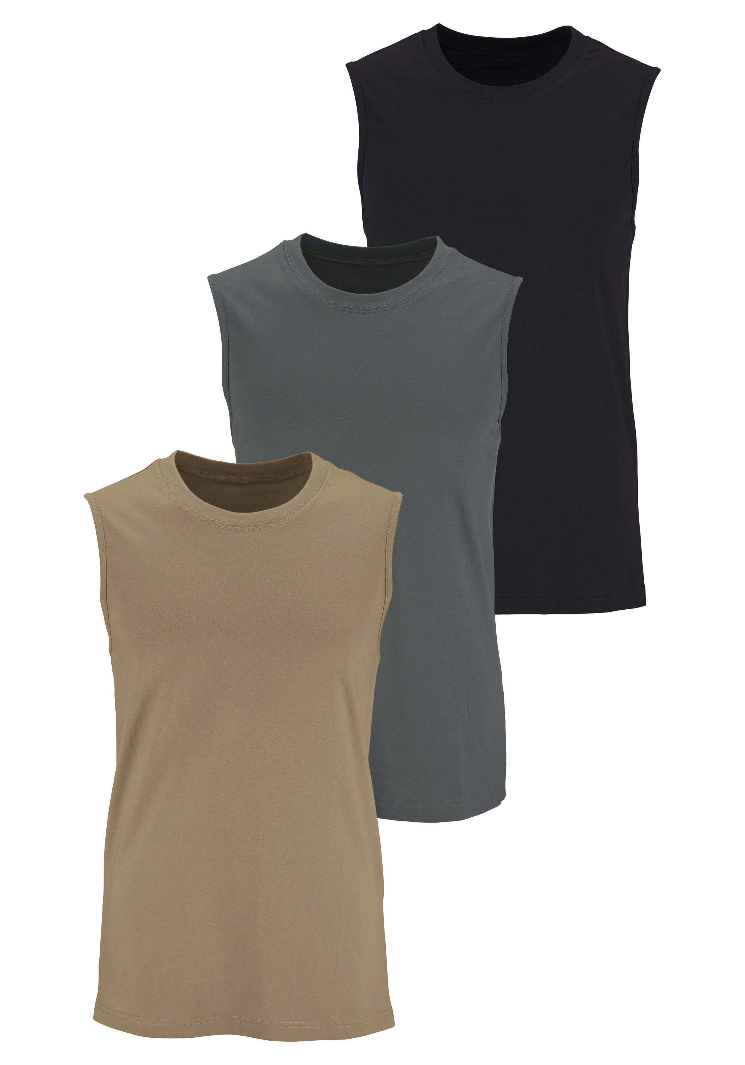 H.I.S Muscleshirt, Unterziehshirt, Unterhemd für Herren (3er-Pack) unifarben, Rundhalsausschnitt, aus Baumwolle