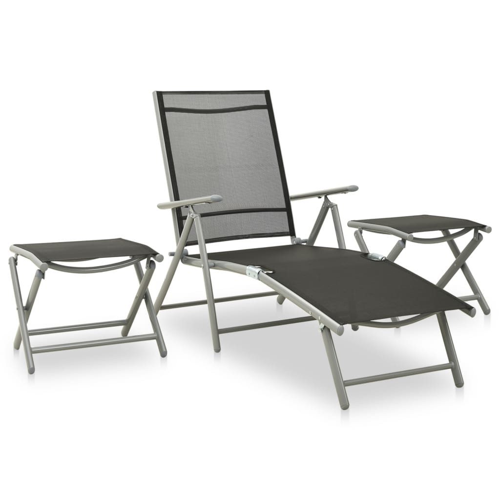 vidaXL Gartenlounge-Set 3-tlg. Garten-Lounge-Set Textilene und Aluminium Silbern, (3-tlg)