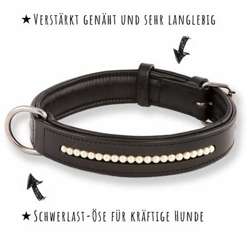 Monkimau Hunde-Halsband Hundehalsband aus Leder besetzt mit echten Swarovski-Perlen, Leder