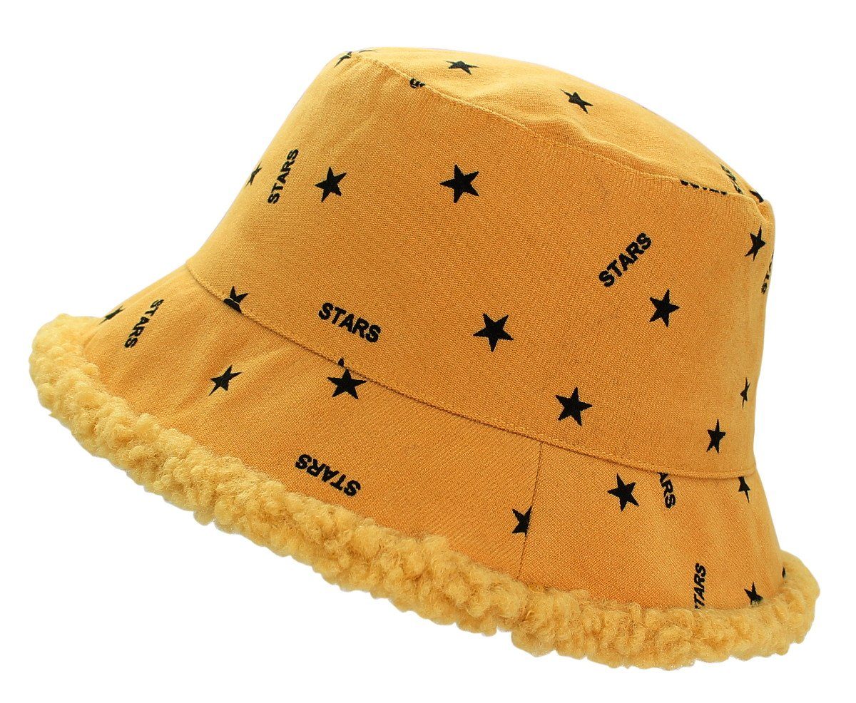 Gefütterte dy_mode Warme Hat Wintermütze Fischerhut Fischerhut BH006-GelbStars Damen Bucket Hat Bucket