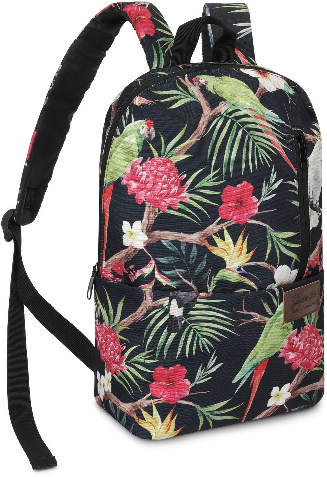 ZAGATTO Schulrucksack Zagatto ZG691 Mehrfarbig mit Papageien- und Blumenmuster, mit 2 Innenfächern und 2 Vordertaschen für gute Organisation