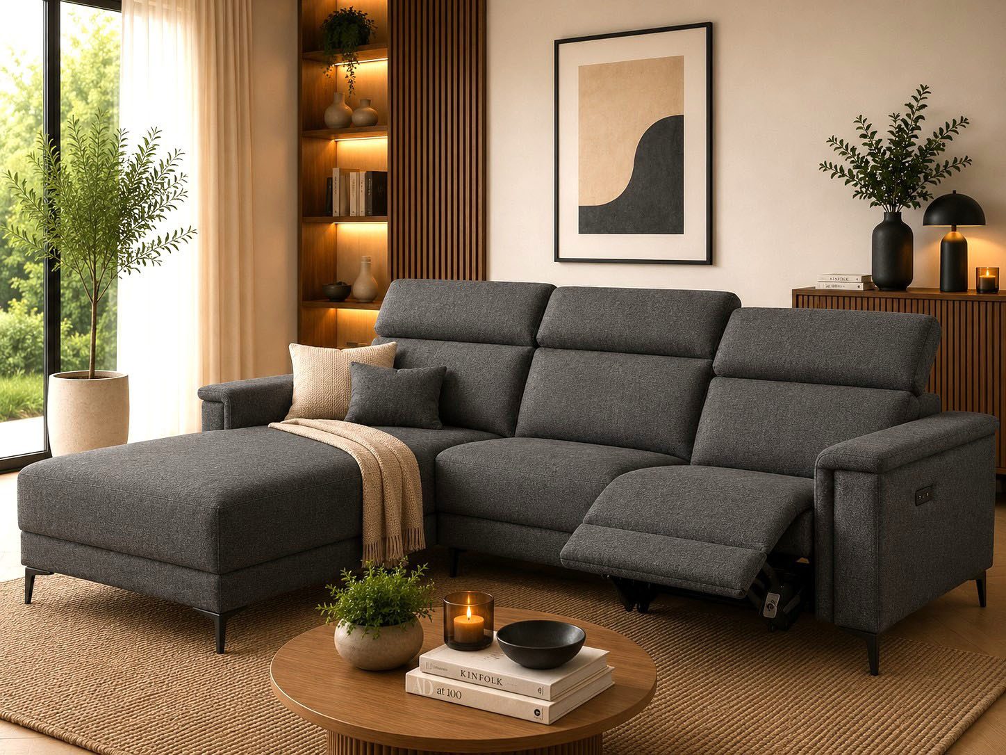OTTO home Ecksofa LUND, Struktur-Bezug, L-Form, 261cm, man. /elektr. Relaxfunktion, auch mit USB A/C-Anschluss sowie Kopfteilverstellung