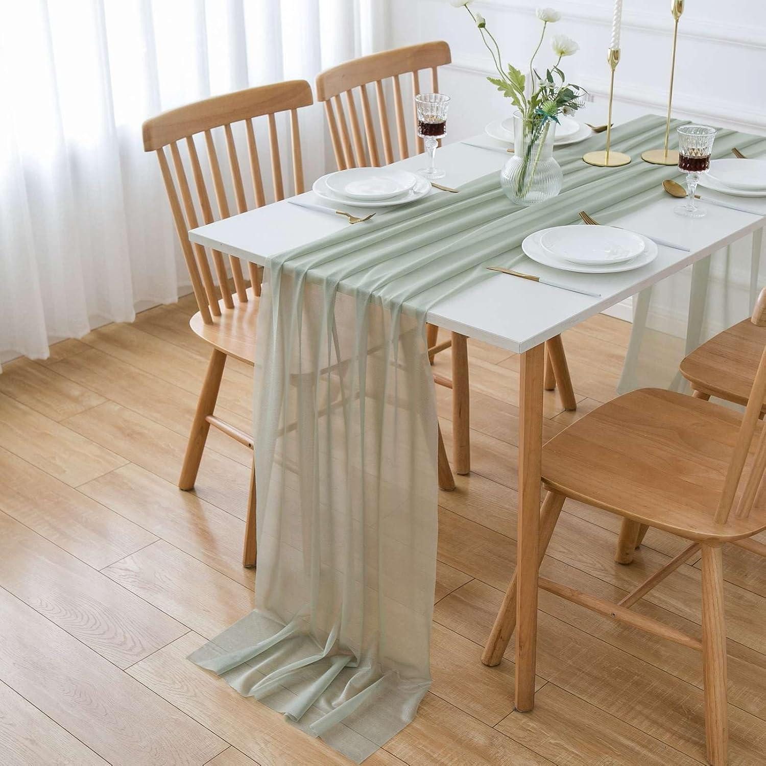 LuxusKollektion Tischläufer Tischläufer Chiffon Tüll salbeigrün Dekostoff Hellgrün 70 x 400 cm