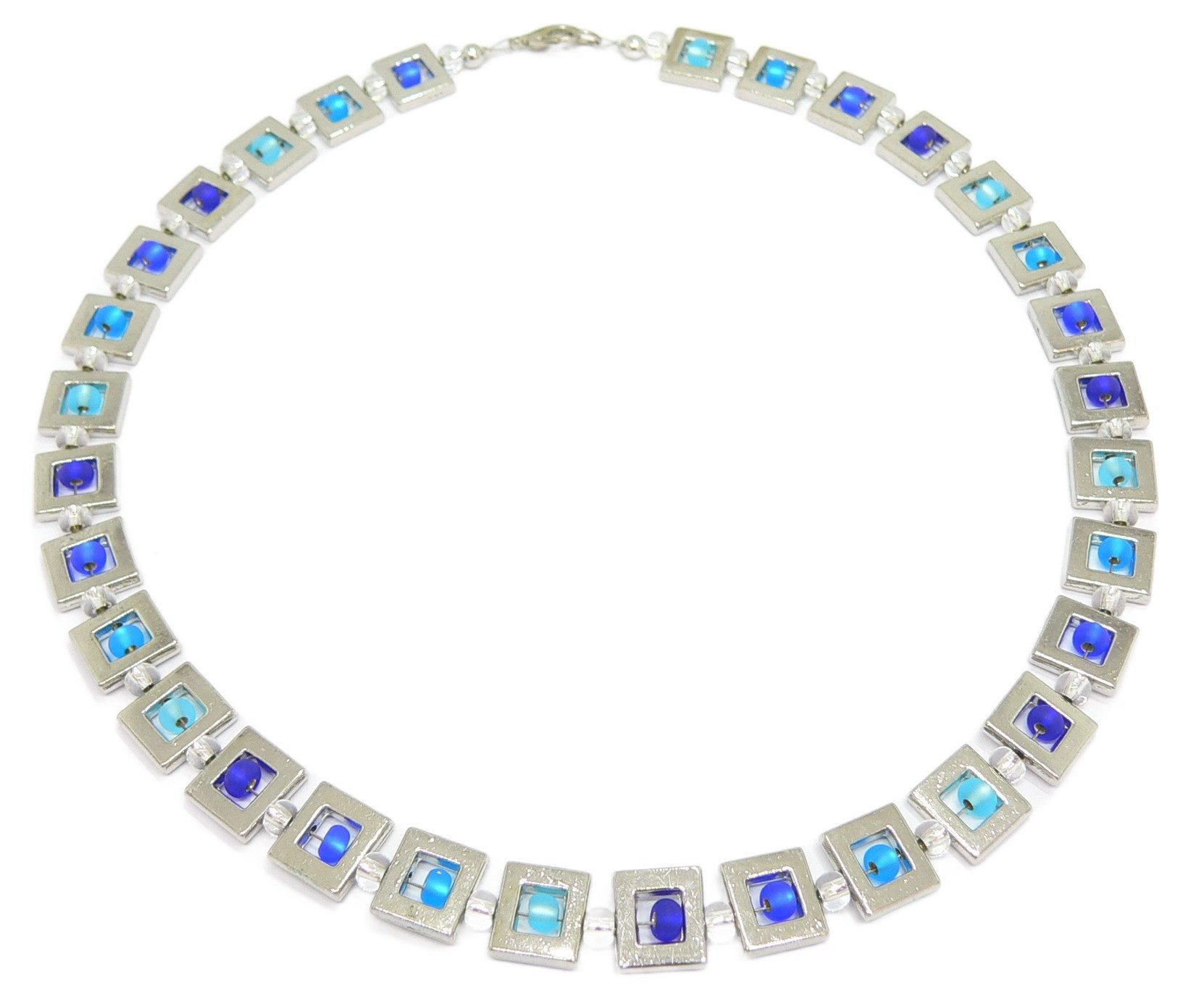 traumschmuck Kette ohne Anhänger 135x Halskette Metallrahmen Glasperlen Silbereinzug dunkelblau blau (Geschenk, Muttertag, Weihnachten, Geburtstag, Valentinstag, incl. Schmuckbox), handgefertigt, Made in Germany