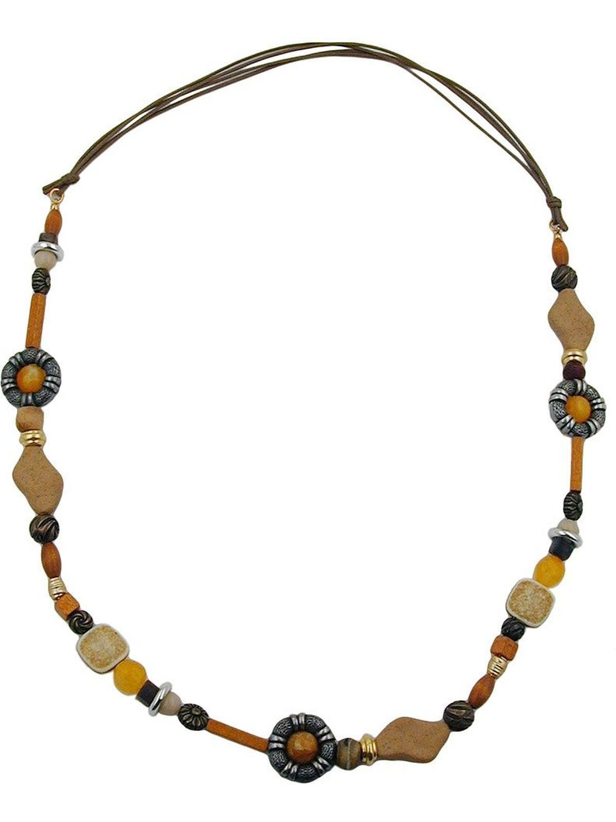 Kunststoffperlen Kordel braun (1-tlg) hellbraun Holzperlen Perlenkette 90cm Gallay