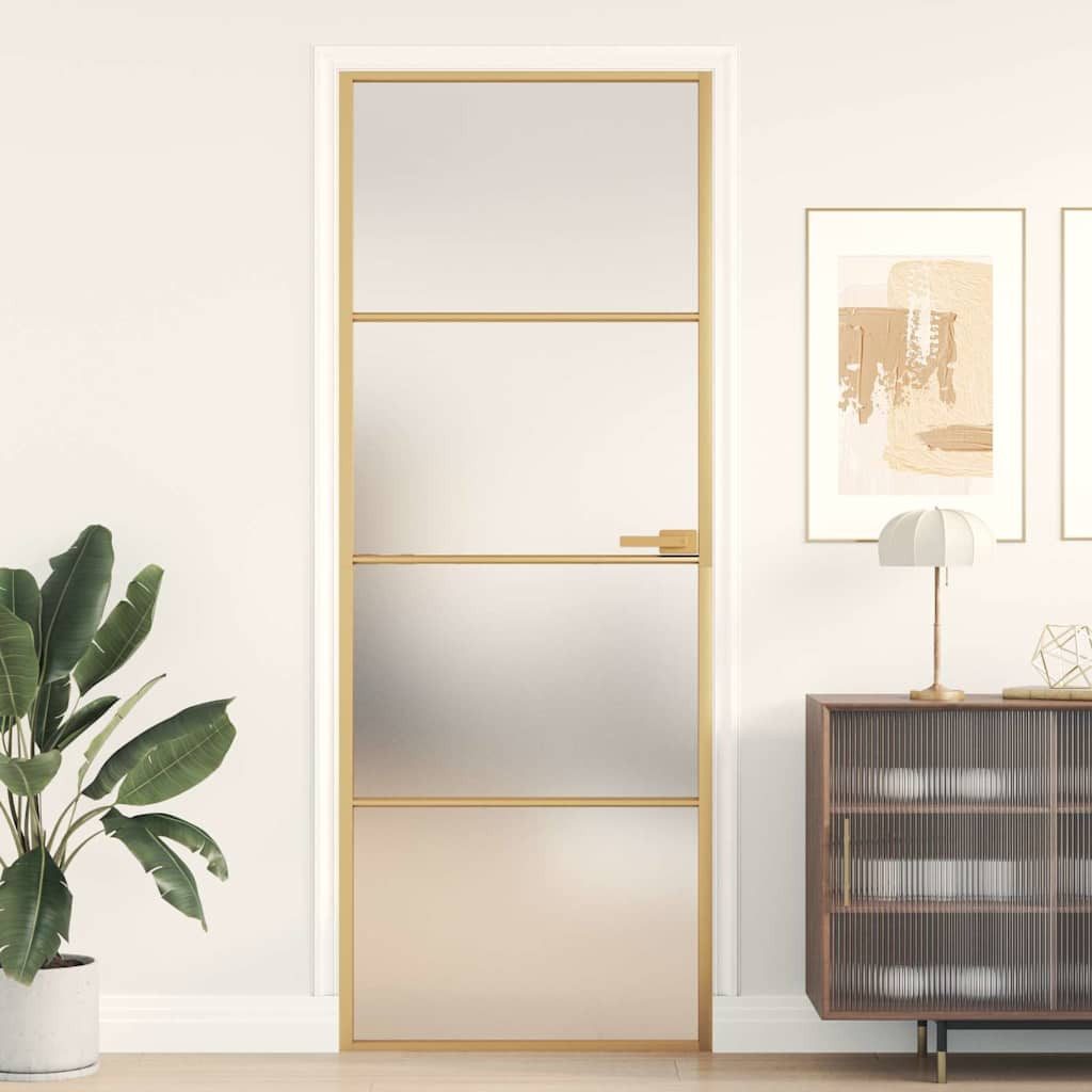 vidaXL Haustür Innentür Schlank Golden 76x201,5 cm Hartglas und Aluminium (1-St)