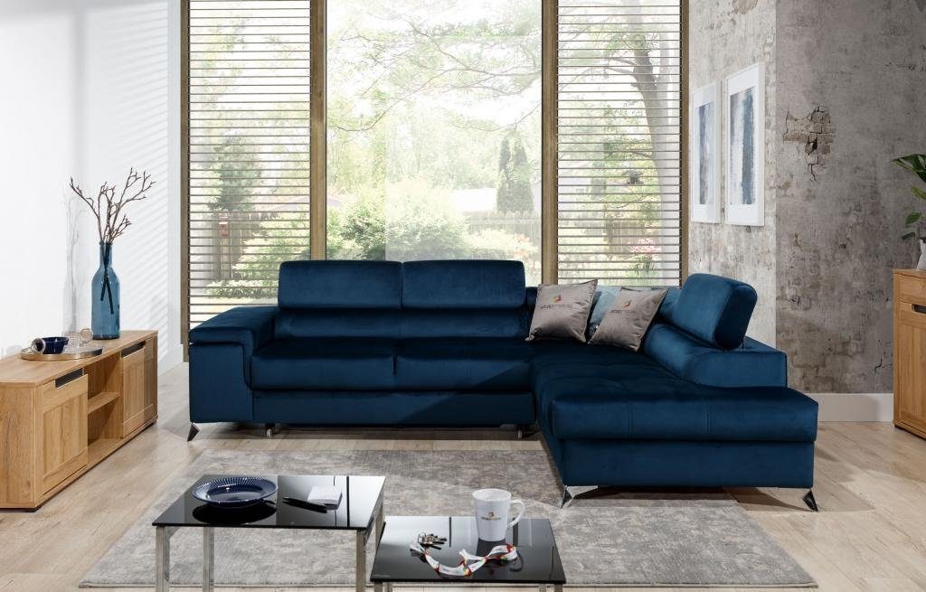 JVmoebel Ecksofa Designer Schwarzes Ecksofa Luxus Polstermöbel Couch Neu, Made in Europe blau