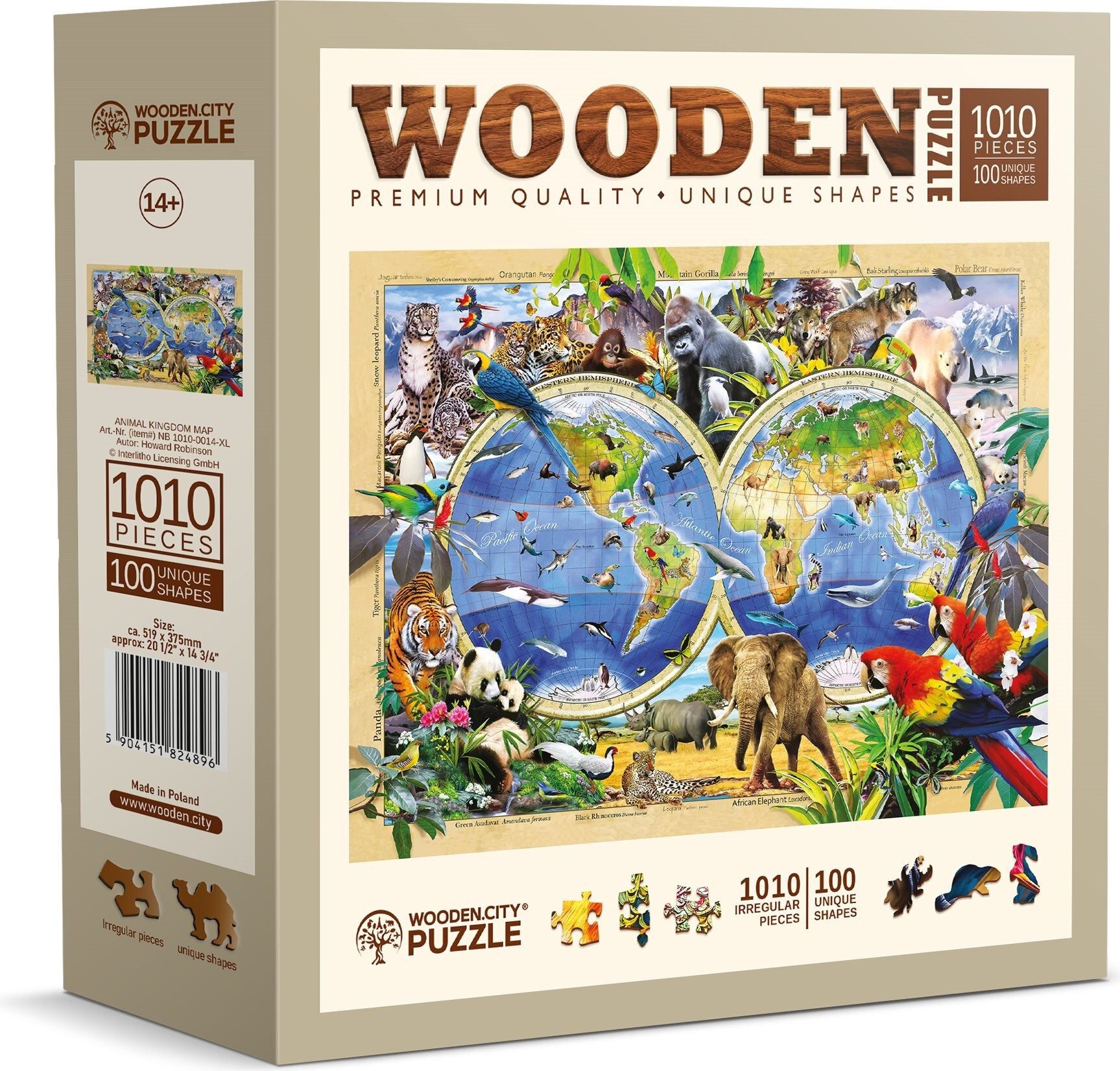 Wooden City Puzzle WOODEN CITY Dřevěné puzzle Mapa světa zvířat 1010 dílků, Puzzleteile