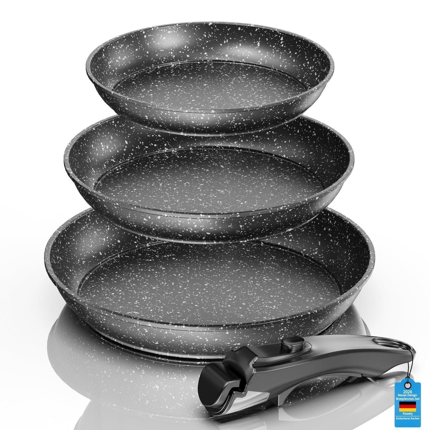 LuxusKollektion Pfannen-Set Pfannenset mit Abnehmbarem Griff 24/26/28cm
