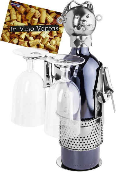 BRUBAKER Weinflaschenhalter Kellner mit 2 Glashaltern, (inklusive Grußkarte), Weinhalter Flaschenhalter Metall Skulptur, Wein Geschenk